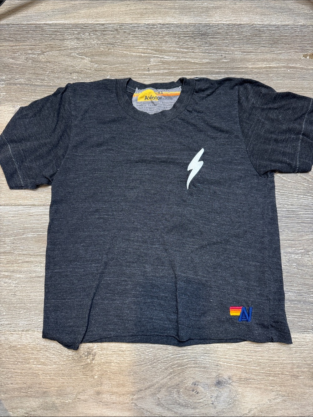 Aviator Nation Charcoal Short-Sleeve Tee with White Lightning Bolt AZ1353